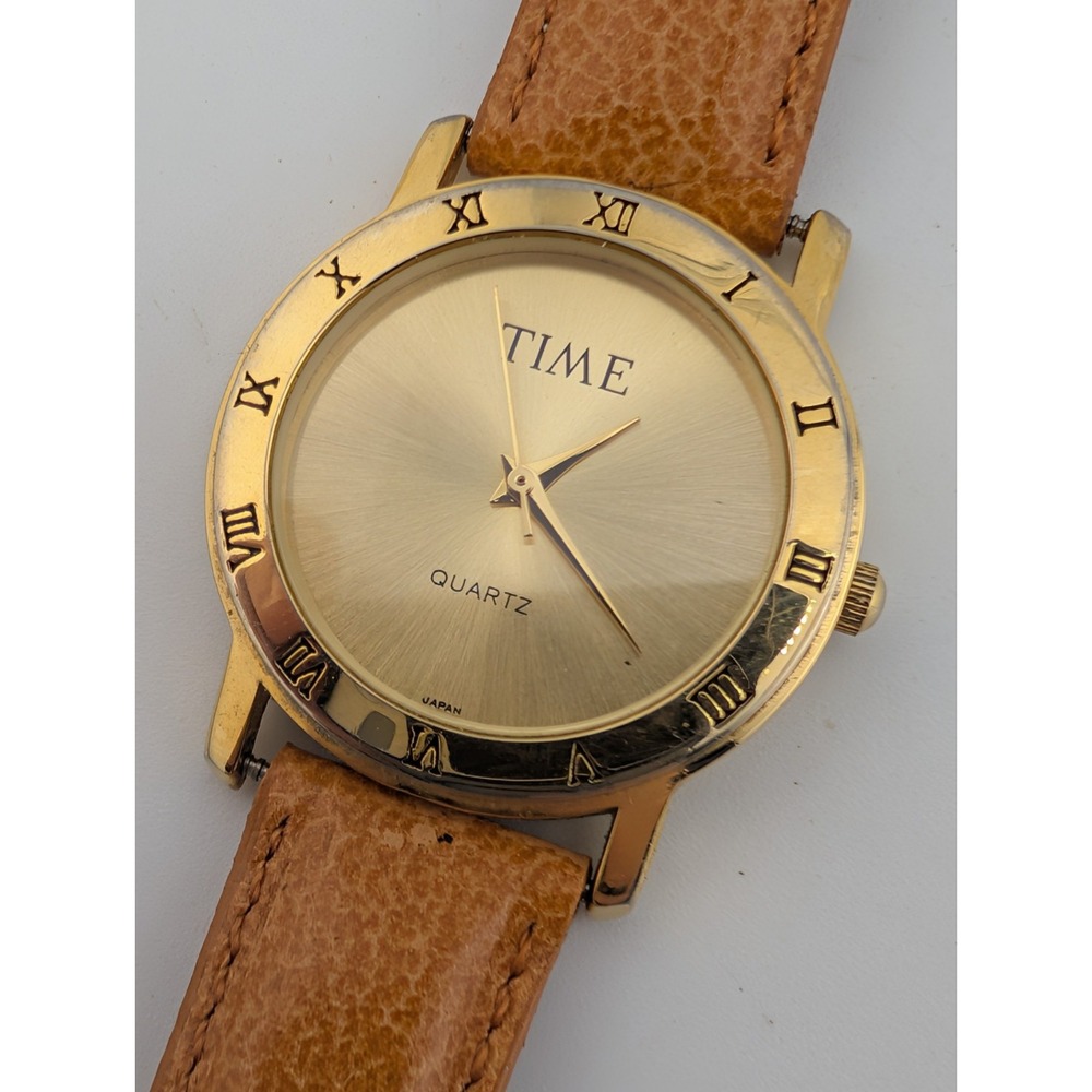 Time Magazine Women's Watch Gold 32mm Case Brown Leather Band- New Battery
